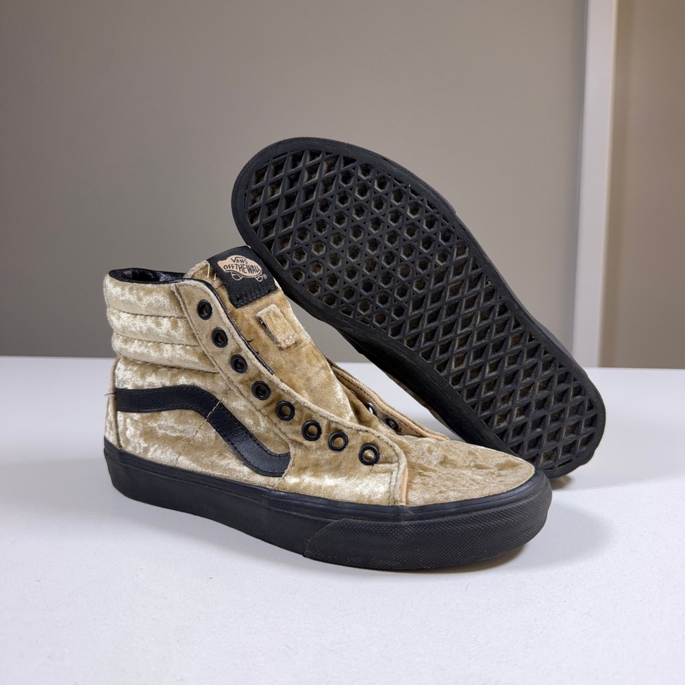Vans Sk8-Hi Shoes Mens 5 Womens 6.5 Gold Crushed Velvet High Top Sneakers 721454